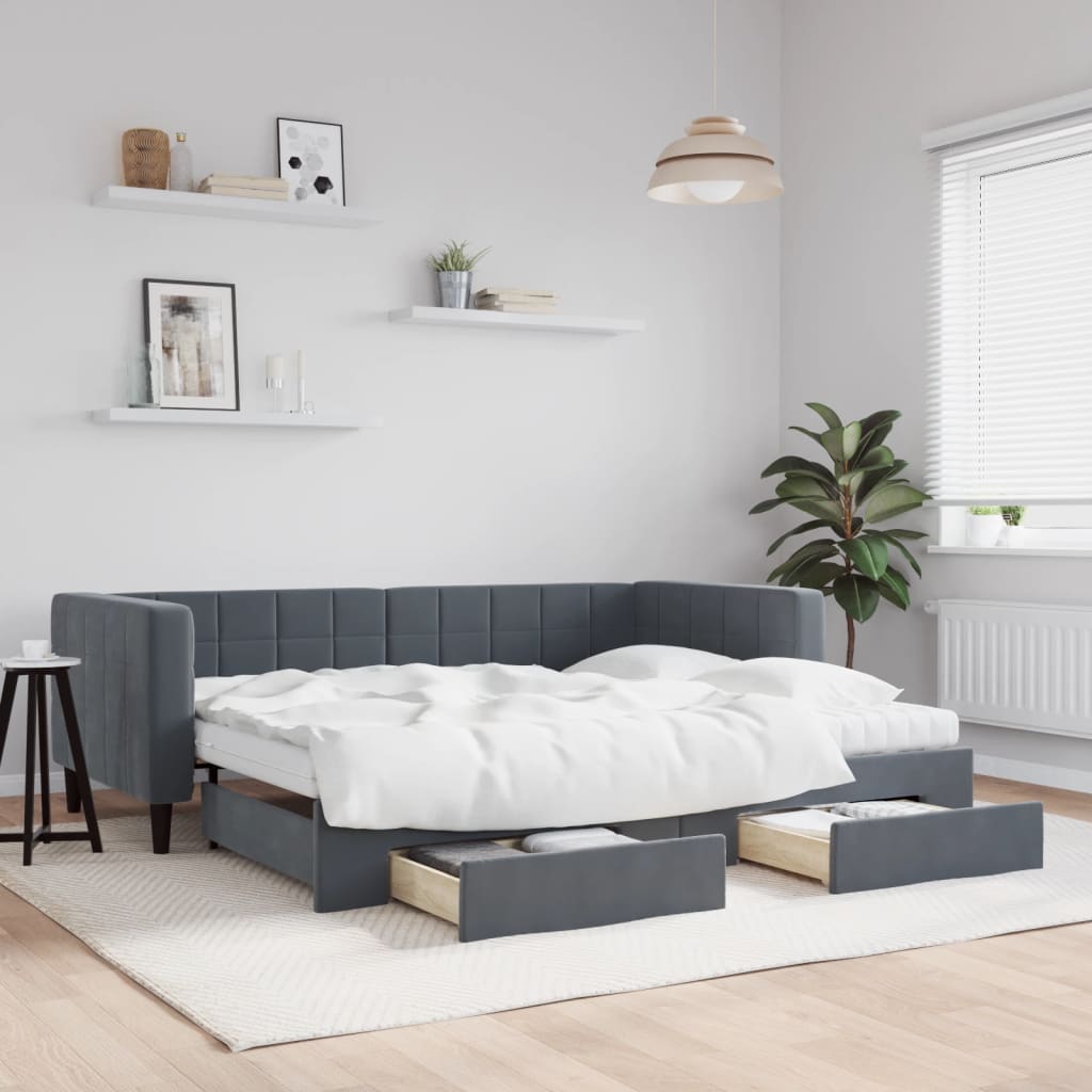 Slaapbank Met Onderschuifbed En Lades Fluweel