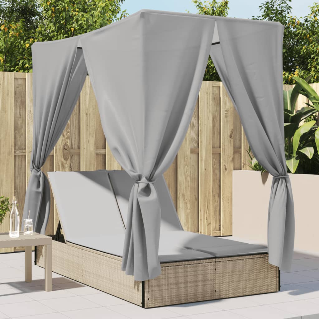Ligbed Tweepersoons Met Dak En Gordijn Poly Rattan