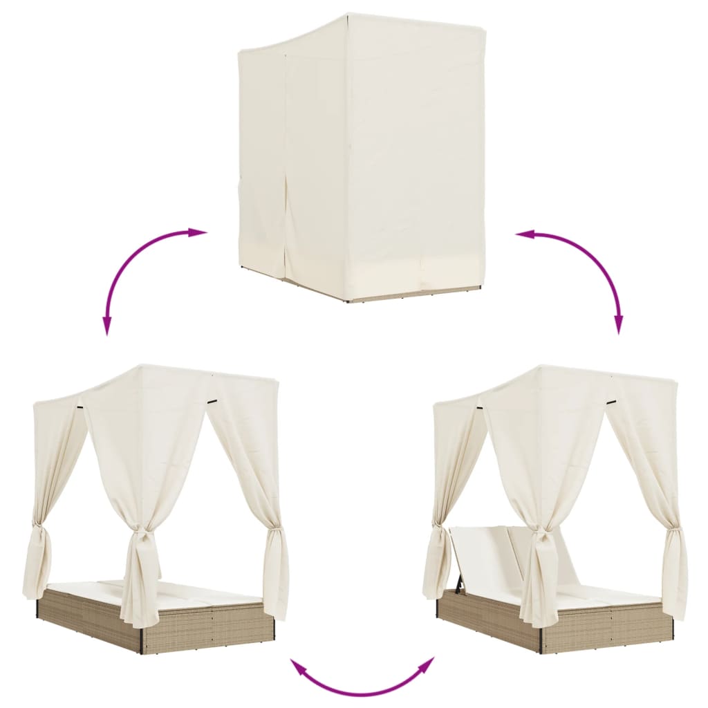 Ligbed Tweepersoons Met Dak En Gordijn Poly Rattan