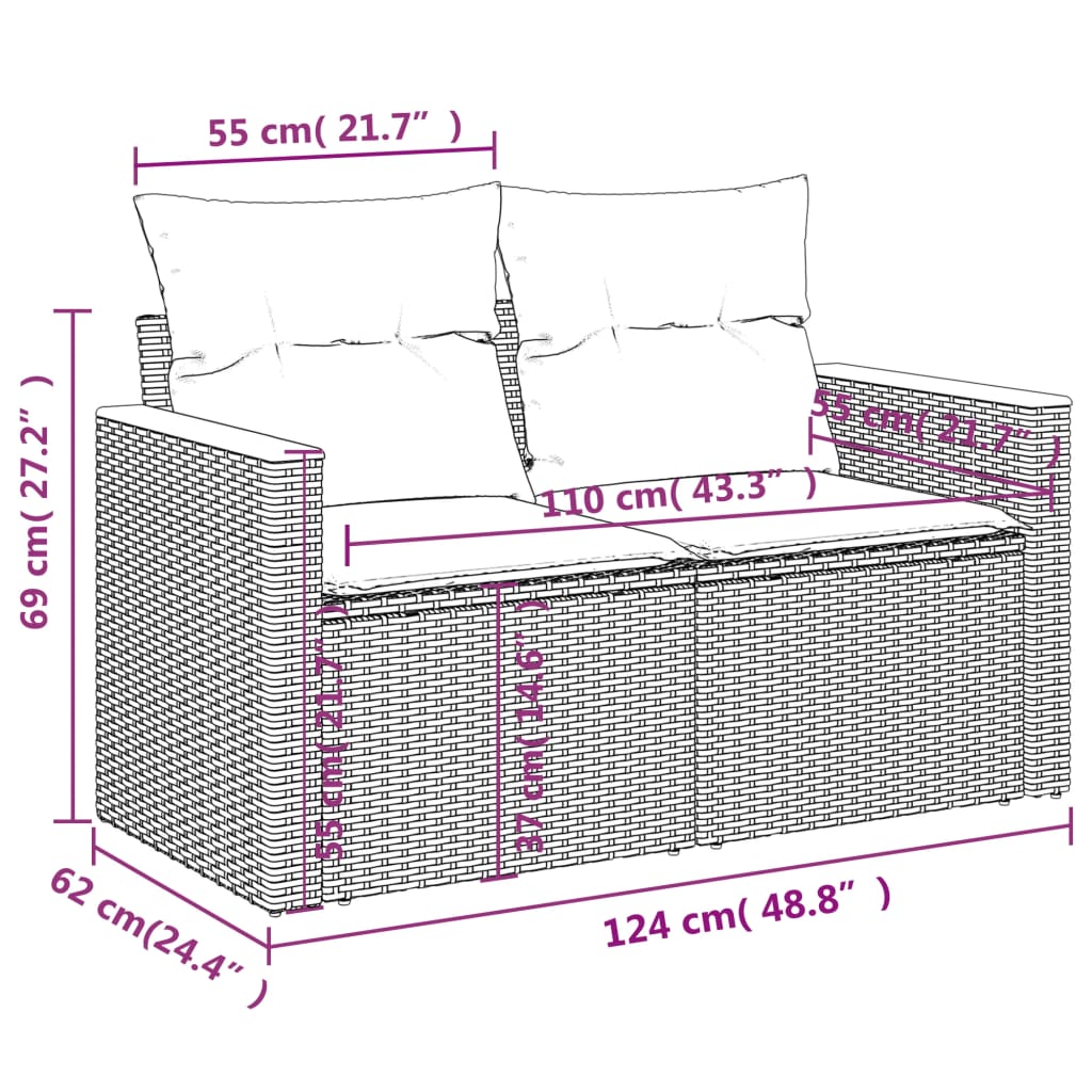 5-Delige Loungeset Met Kussens Poly Rattan
