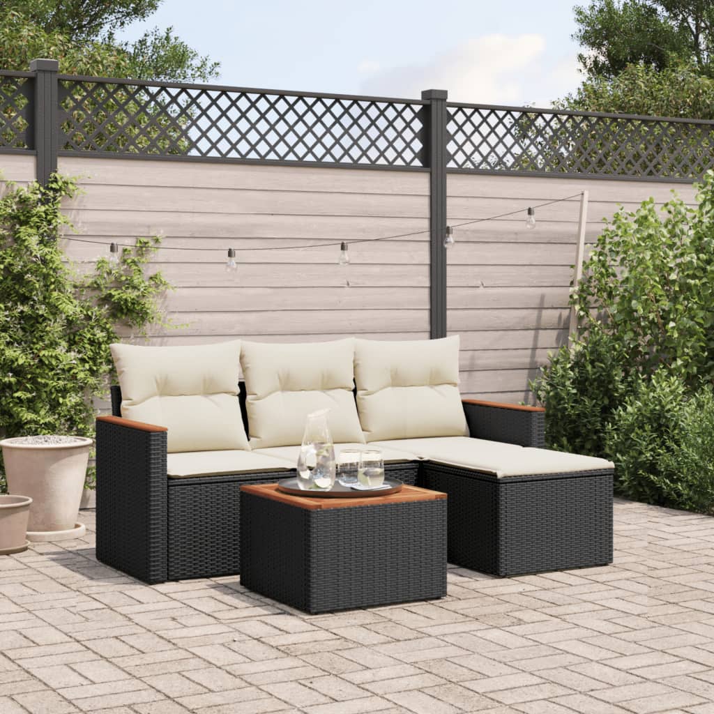 5-Delige Loungeset Met Kussens Poly Rattan