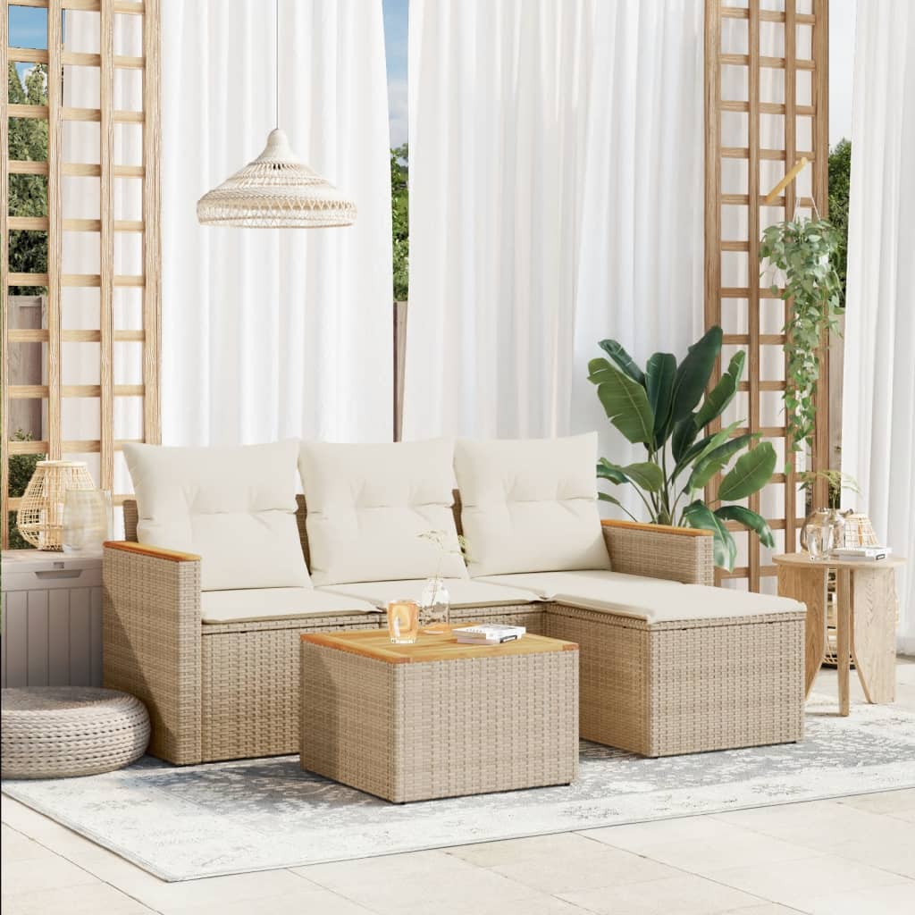 5-Delige Loungeset Met Kussens Poly Rattan