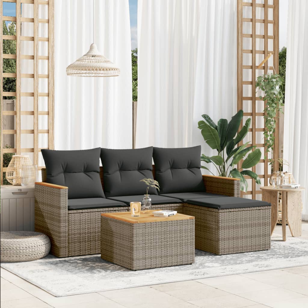 5-Delige Loungeset Met Kussens Poly Rattan