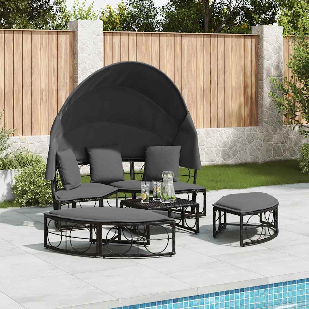 Loungebed Met Luifel En Kussens Poly Rattan