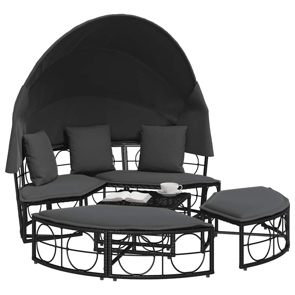 Loungebed Met Luifel En Kussens Poly Rattan