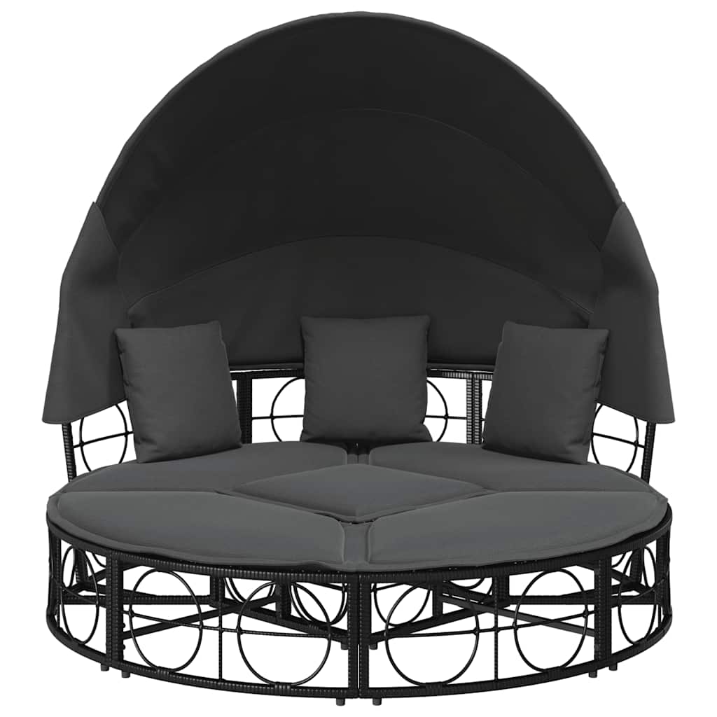 Loungebed Met Luifel En Kussens Poly Rattan