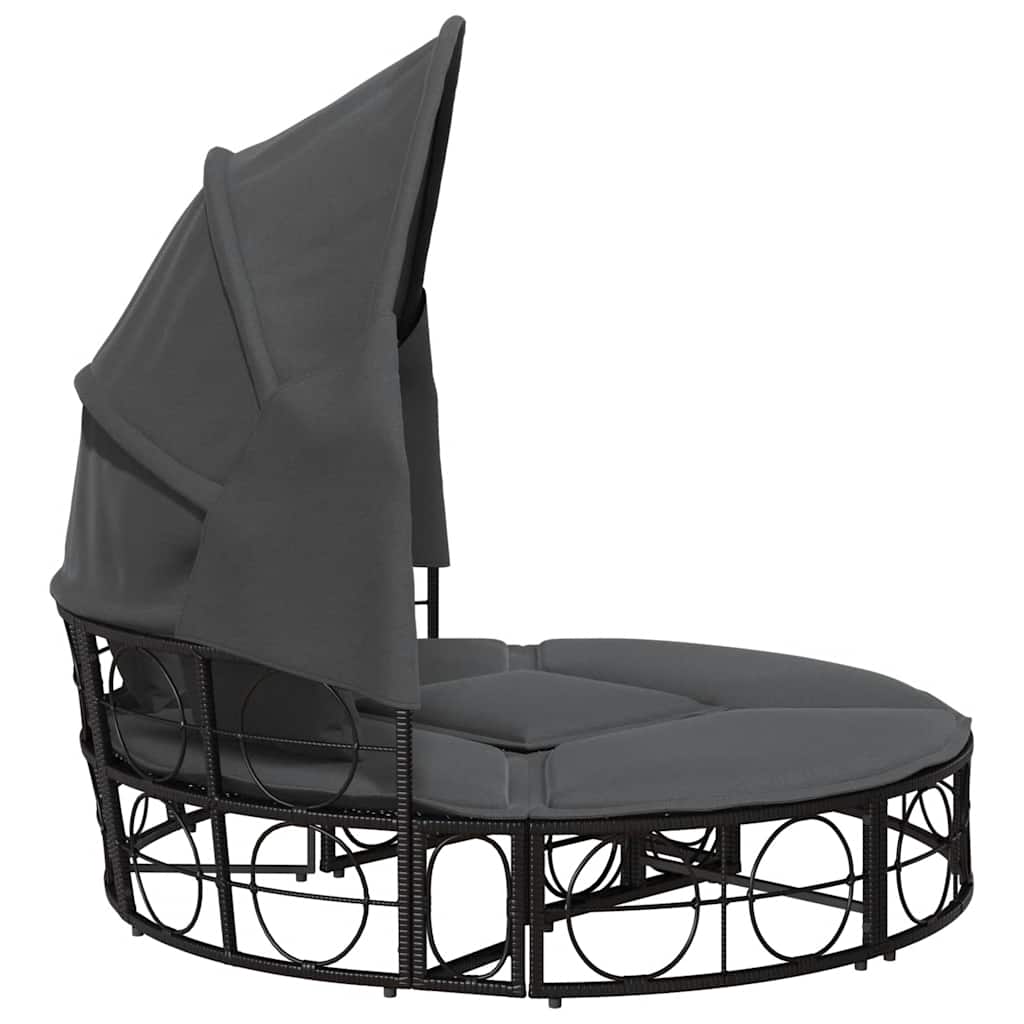 Loungebed Met Luifel En Kussens Poly Rattan