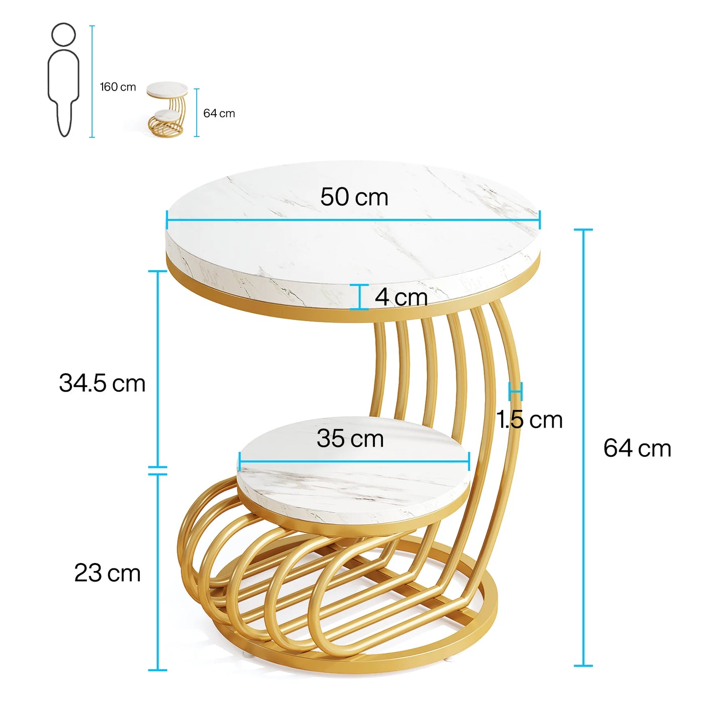 Tribesigns Gold Round Side Table