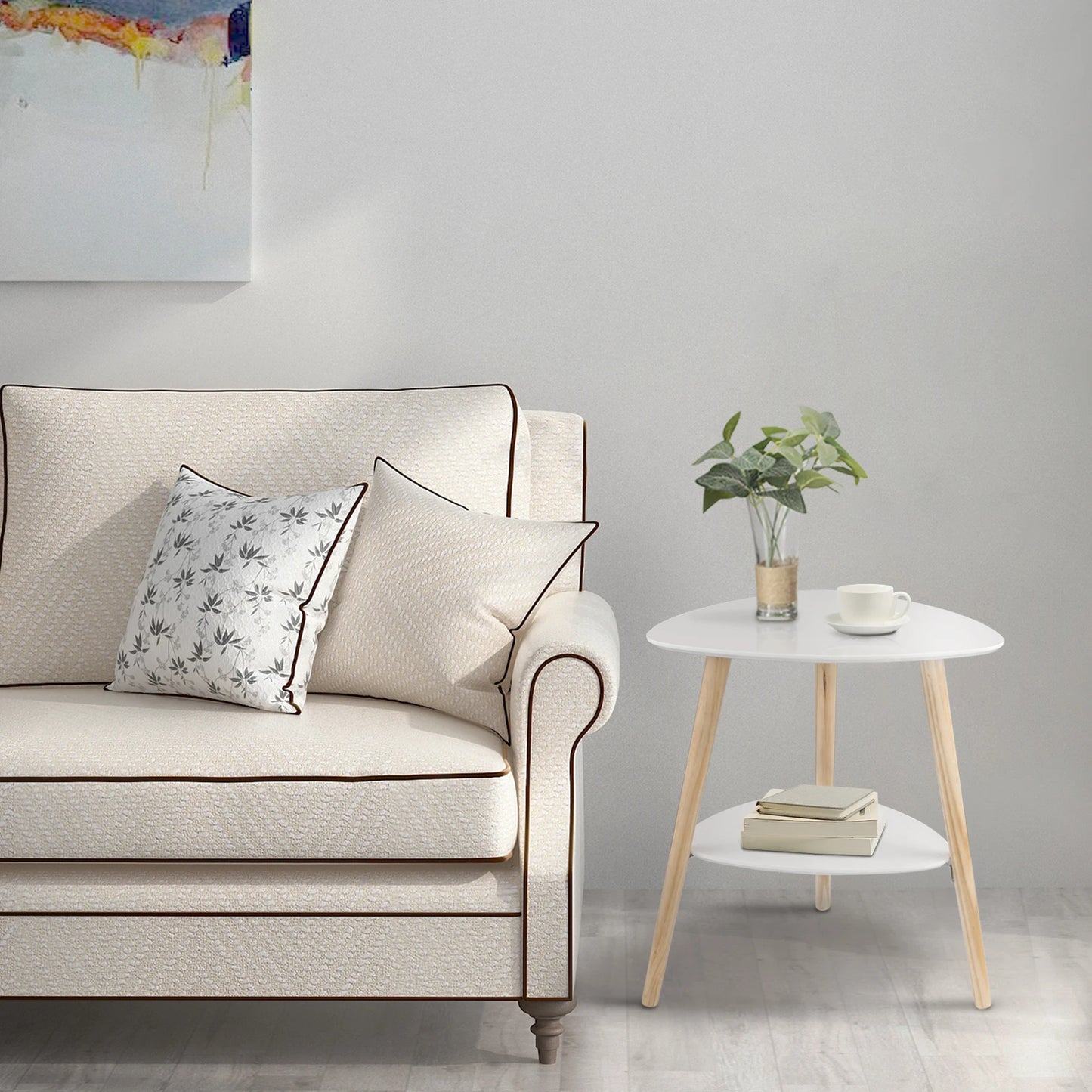 Wood Side Table – White & Natural Finish