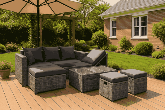 Loungeset met kussens poly rattan
