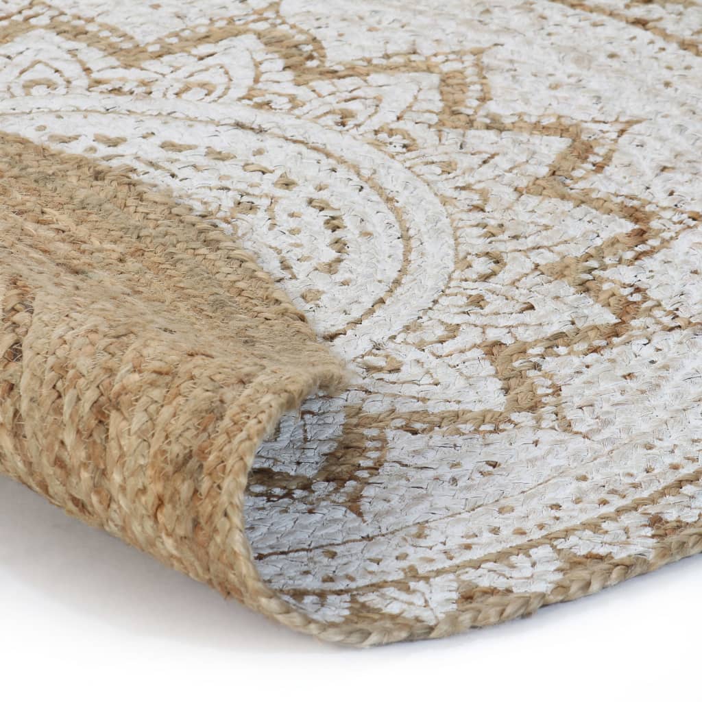 Tapijt Met Print Rond Gevlochten Jute