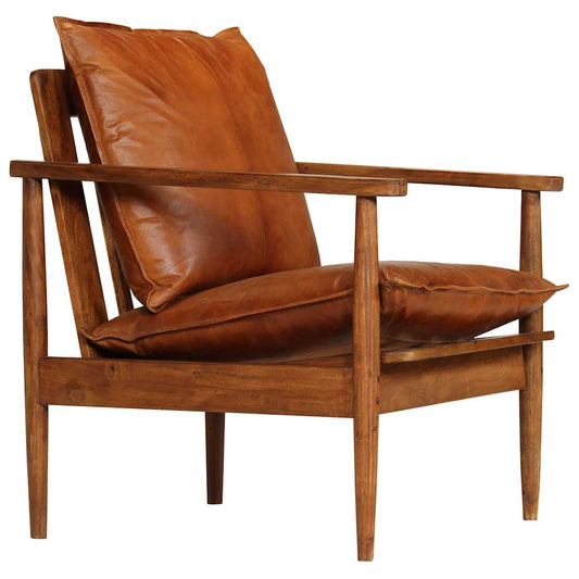 Fauteuil Echt Leer Met Acaciahout