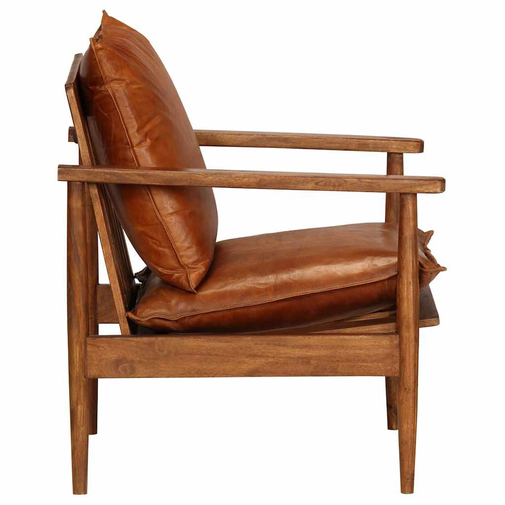 Fauteuil Echt Leer Met Acaciahout