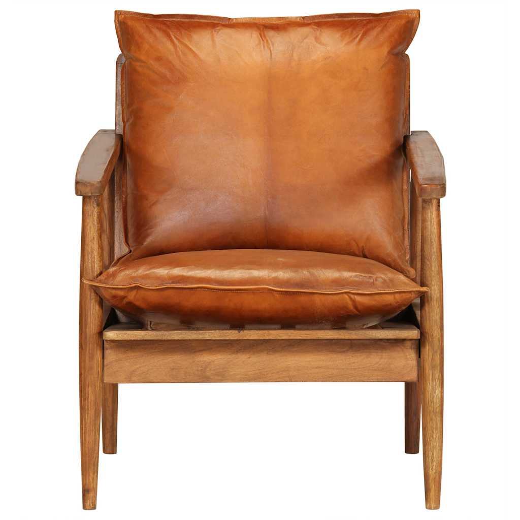 Fauteuil Echt Leer Met Acaciahout