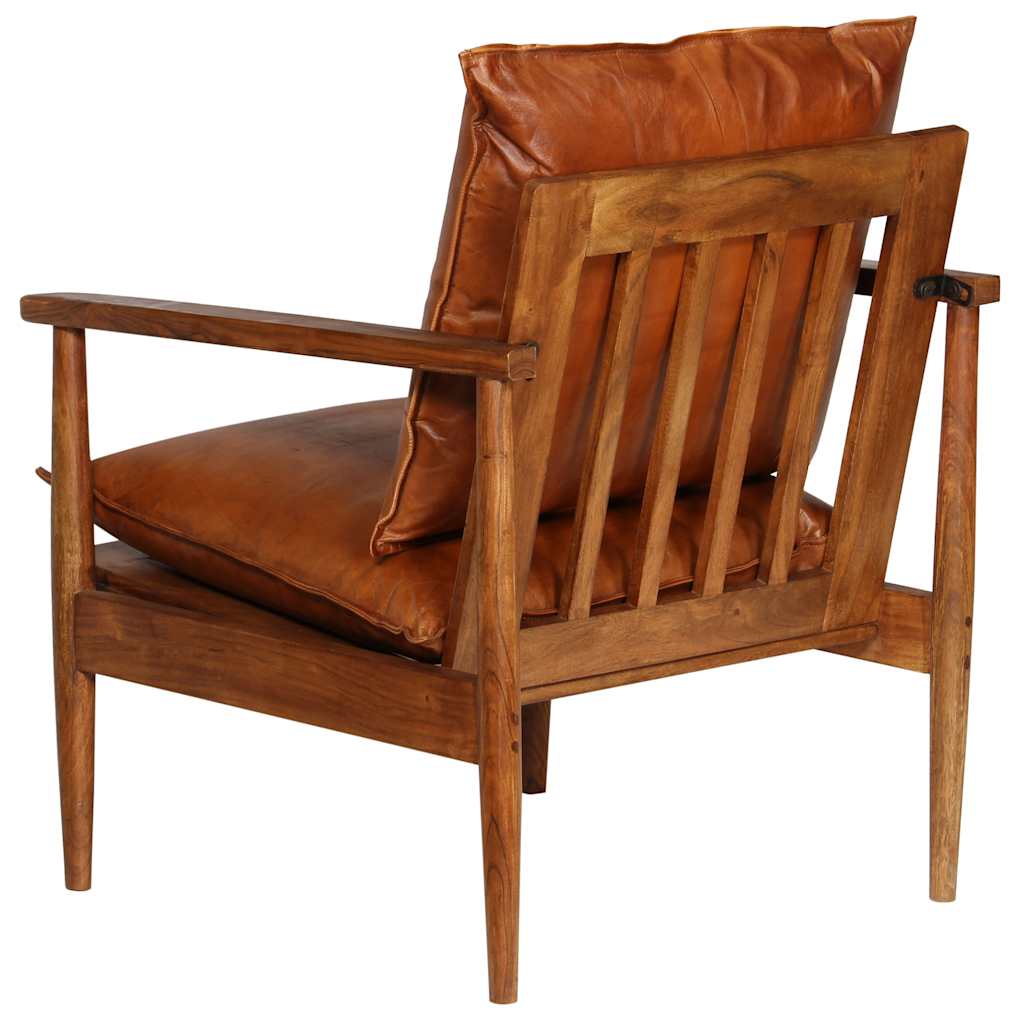 Fauteuil Echt Leer Met Acaciahout
