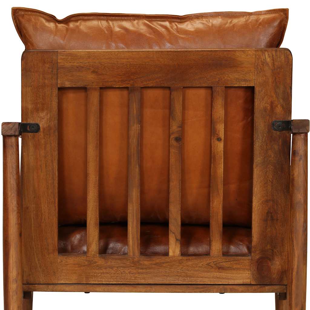 Fauteuil Echt Leer Met Acaciahout