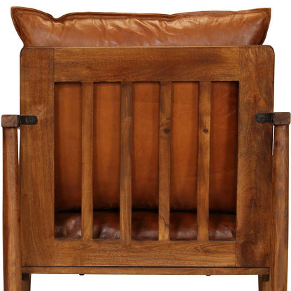Fauteuil Echt Leer Met Acaciahout