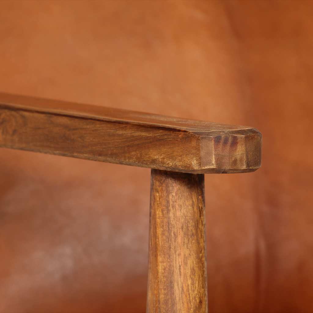 Fauteuil Echt Leer Met Acaciahout