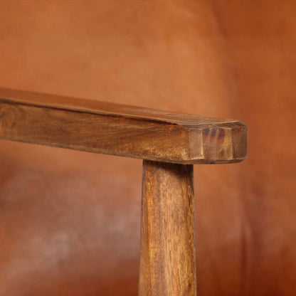 Fauteuil Echt Leer Met Acaciahout