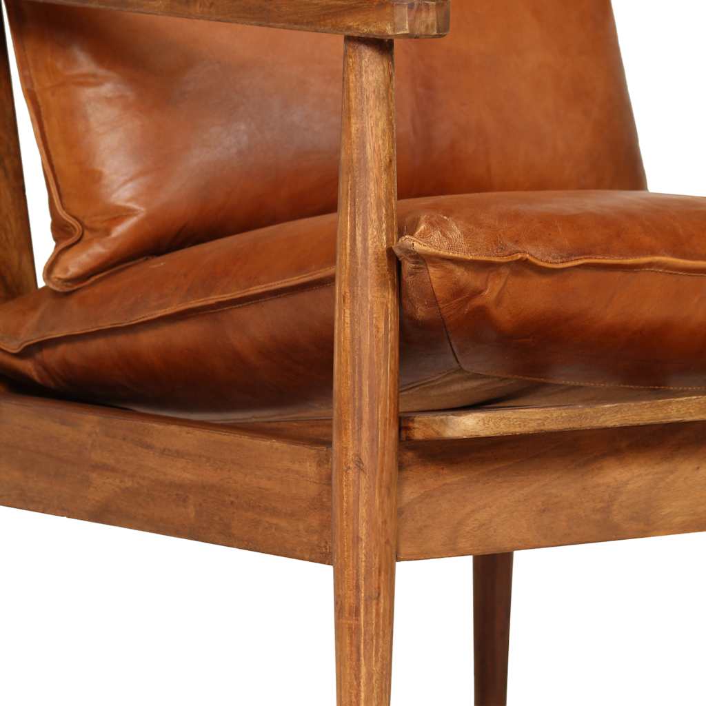 Fauteuil Echt Leer Met Acaciahout