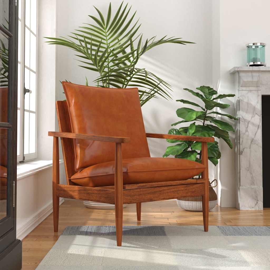 Fauteuil Echt Leer Met Acaciahout