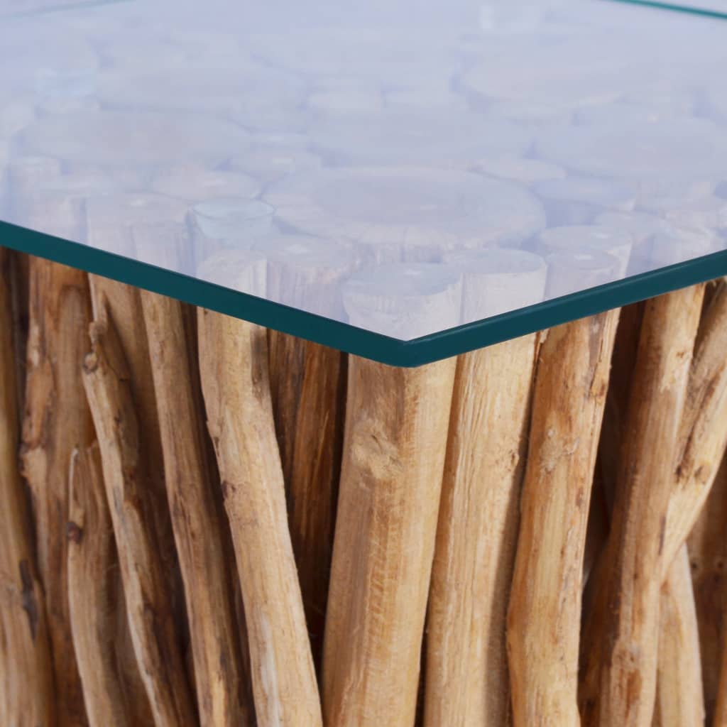 Salontafel Met Glazen Blad 66X66X40 Cm Massief Teakhout
