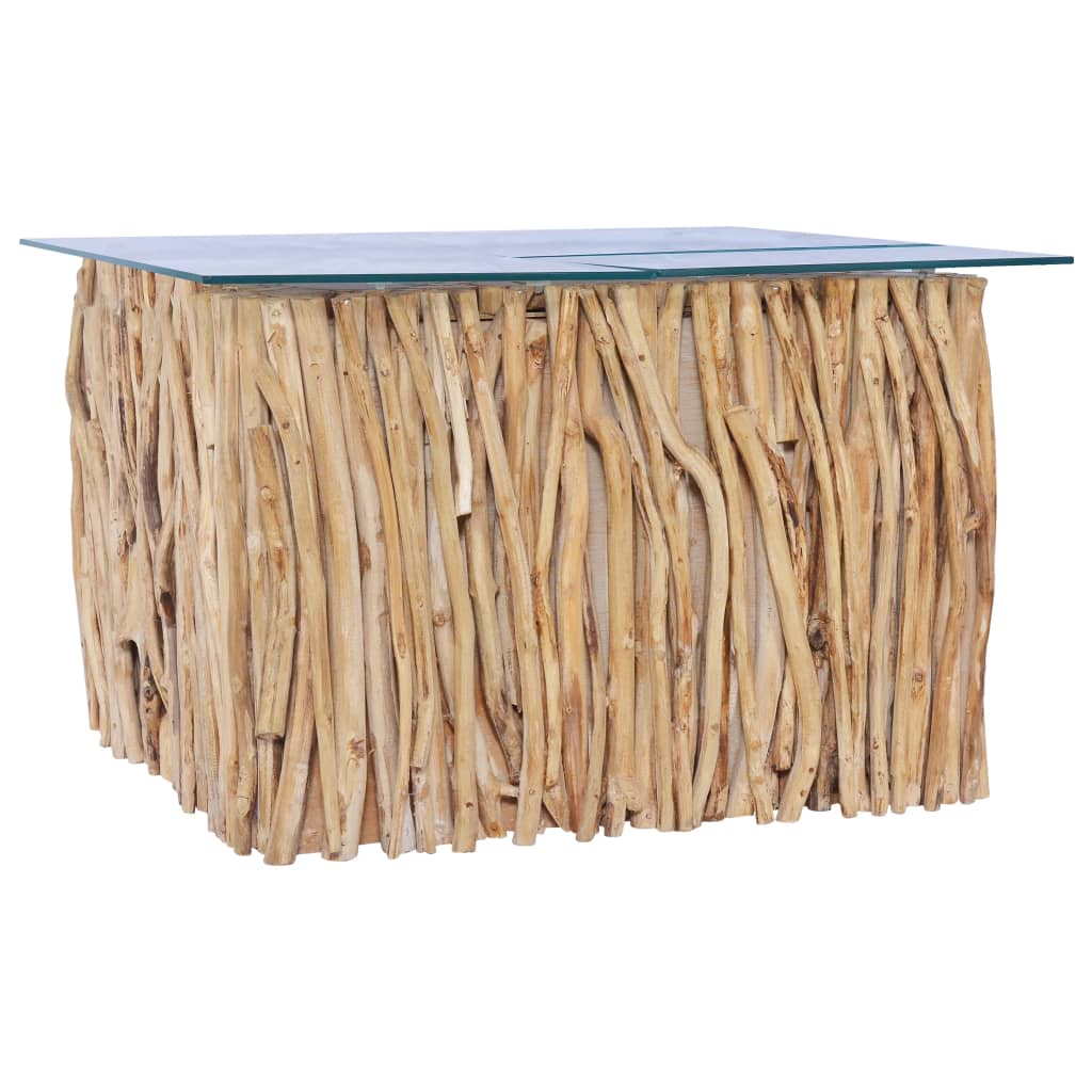 Salontafel Met Glazen Blad 66X66X40 Cm Massief Teakhout