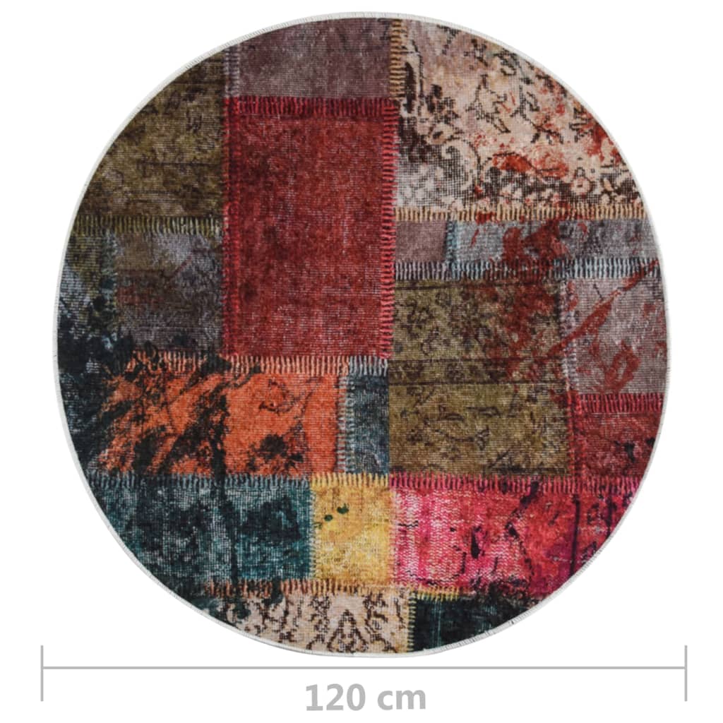 Vloerkleed Wasbaar Anti-Slip Ø120 Cm Meerkleurig Patchwork
