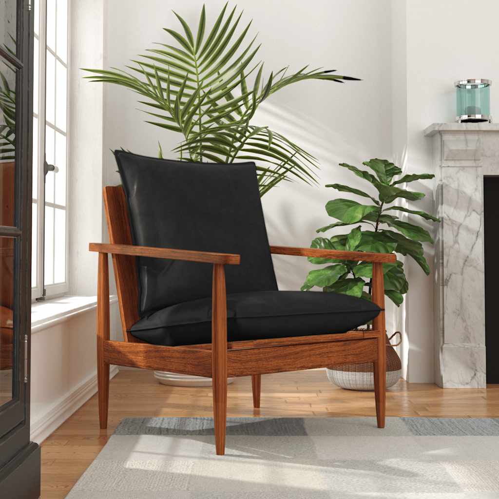 Fauteuil Echt Leer Met Acaciahout