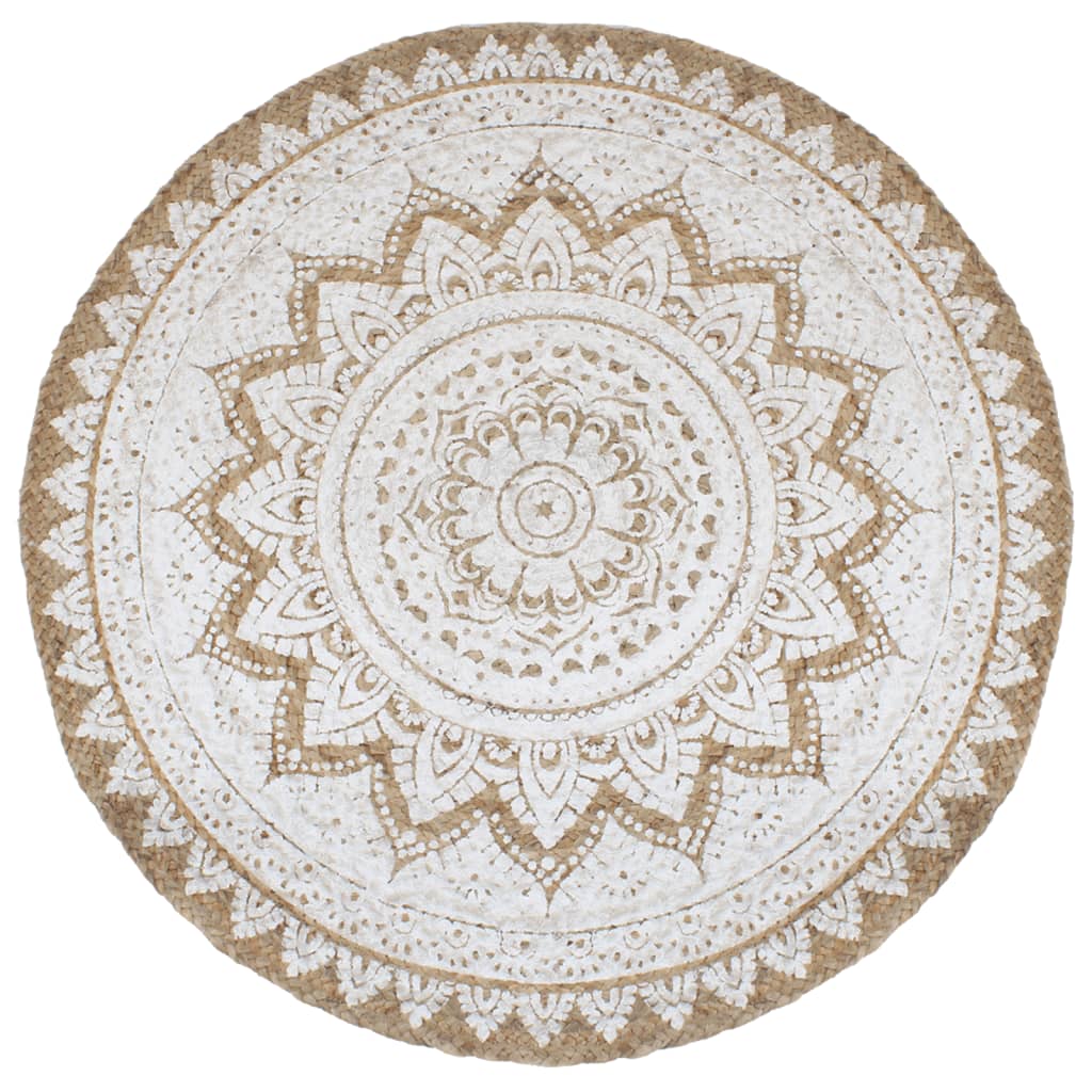 Tapijt Met Print Rond Gevlochten Jute
