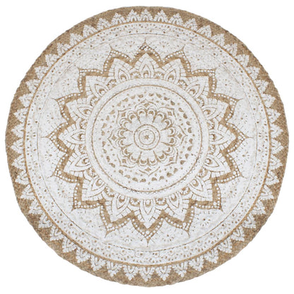Tapijt Met Print Rond Gevlochten Jute