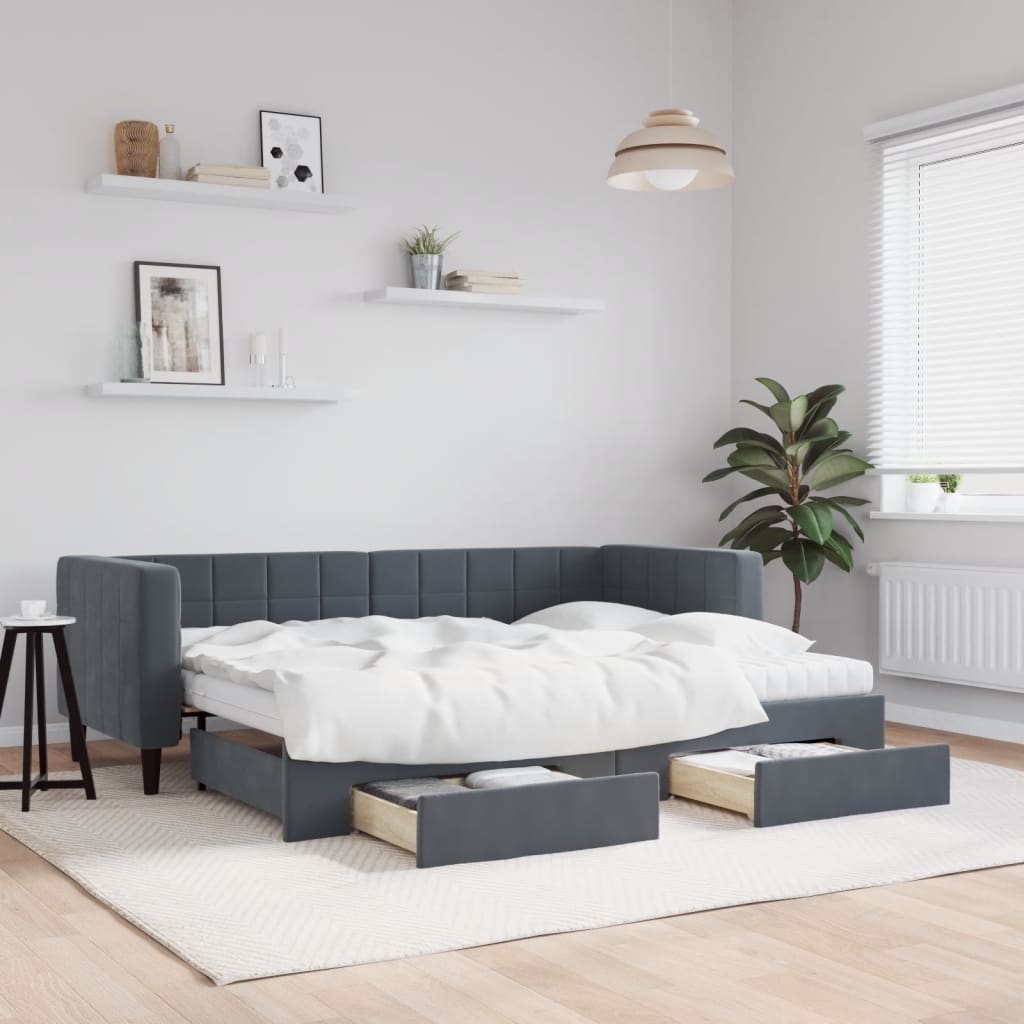 Slaapbank Met Onderschuifbed En Lades Fluweel