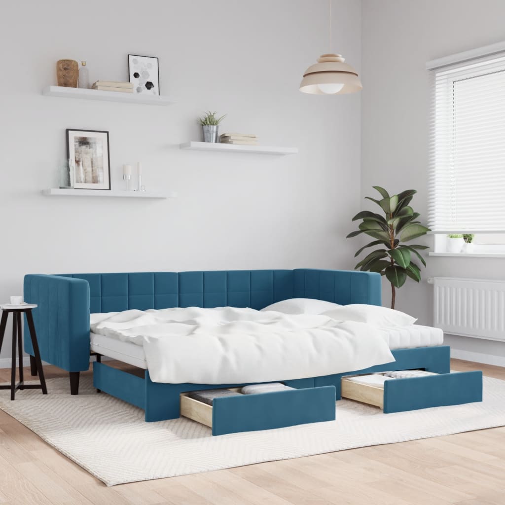 Slaapbank Met Onderschuifbed En Lades Fluweel