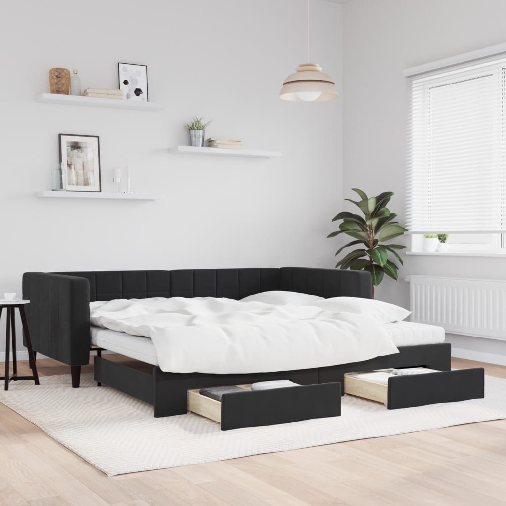 Slaapbank Met Onderschuifbed En Lades Fluweel
