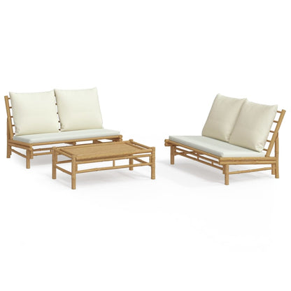 3-Delige Loungeset Met Kussens Bamboe Wit