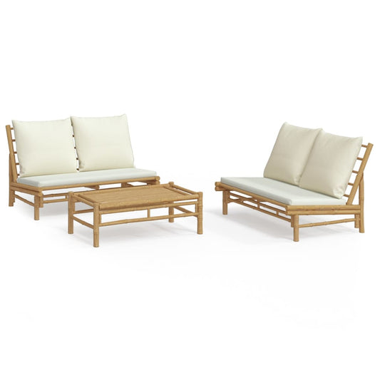 3-Delige Loungeset Met Kussens Bamboe Wit