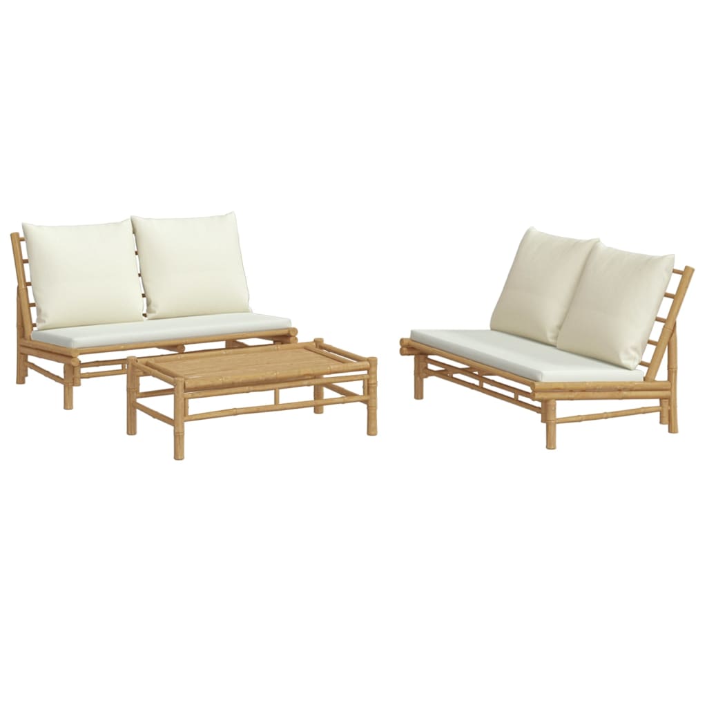 3-Delige Loungeset Met Kussens Bamboe Wit