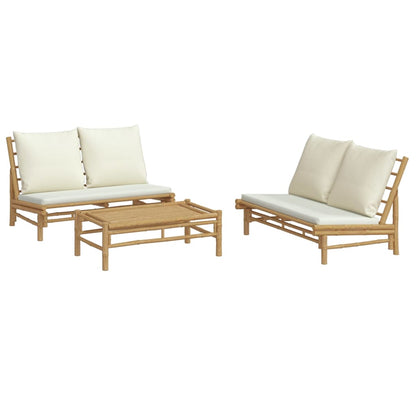 3-Delige Loungeset Met Kussens Bamboe Wit