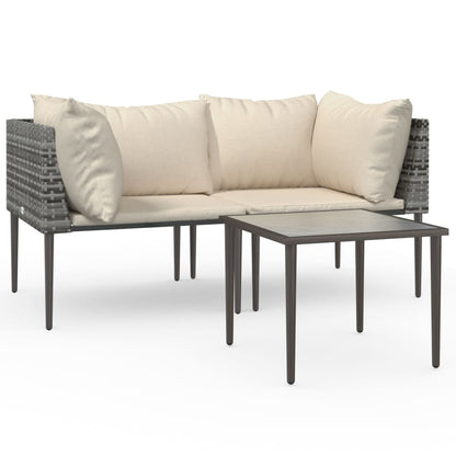 3-Delige Loungeset Met Kussens Poly Rattan Grijs
