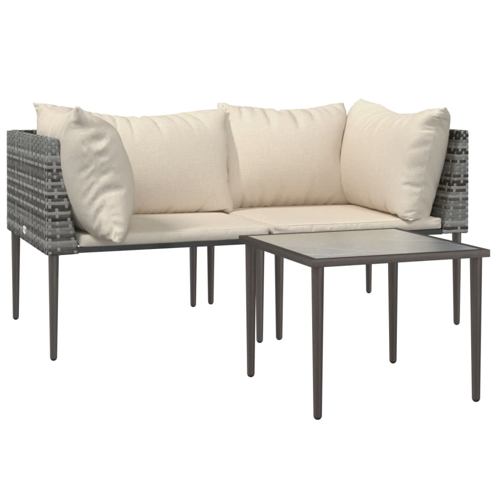 3-Delige Loungeset Met Kussens Poly Rattan Grijs