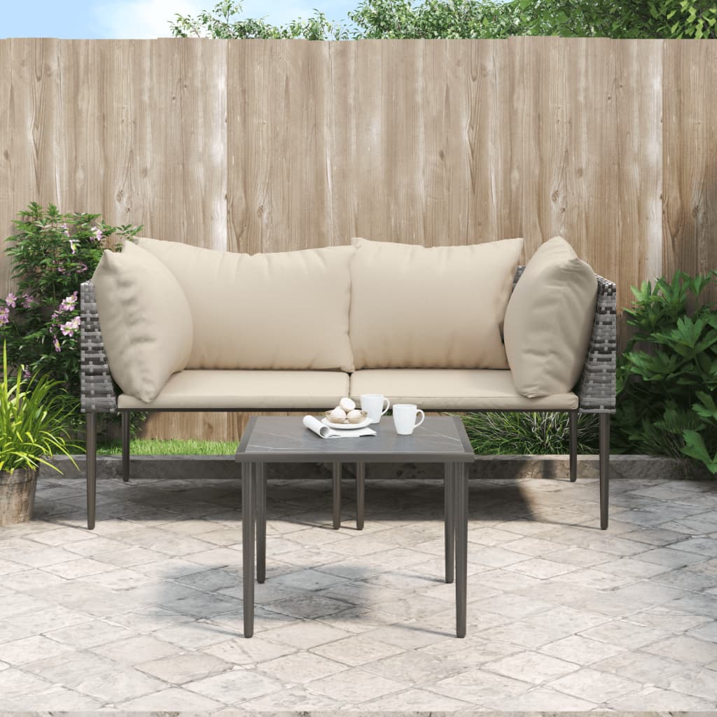3-Delige Loungeset Met Kussens Poly Rattan Grijs