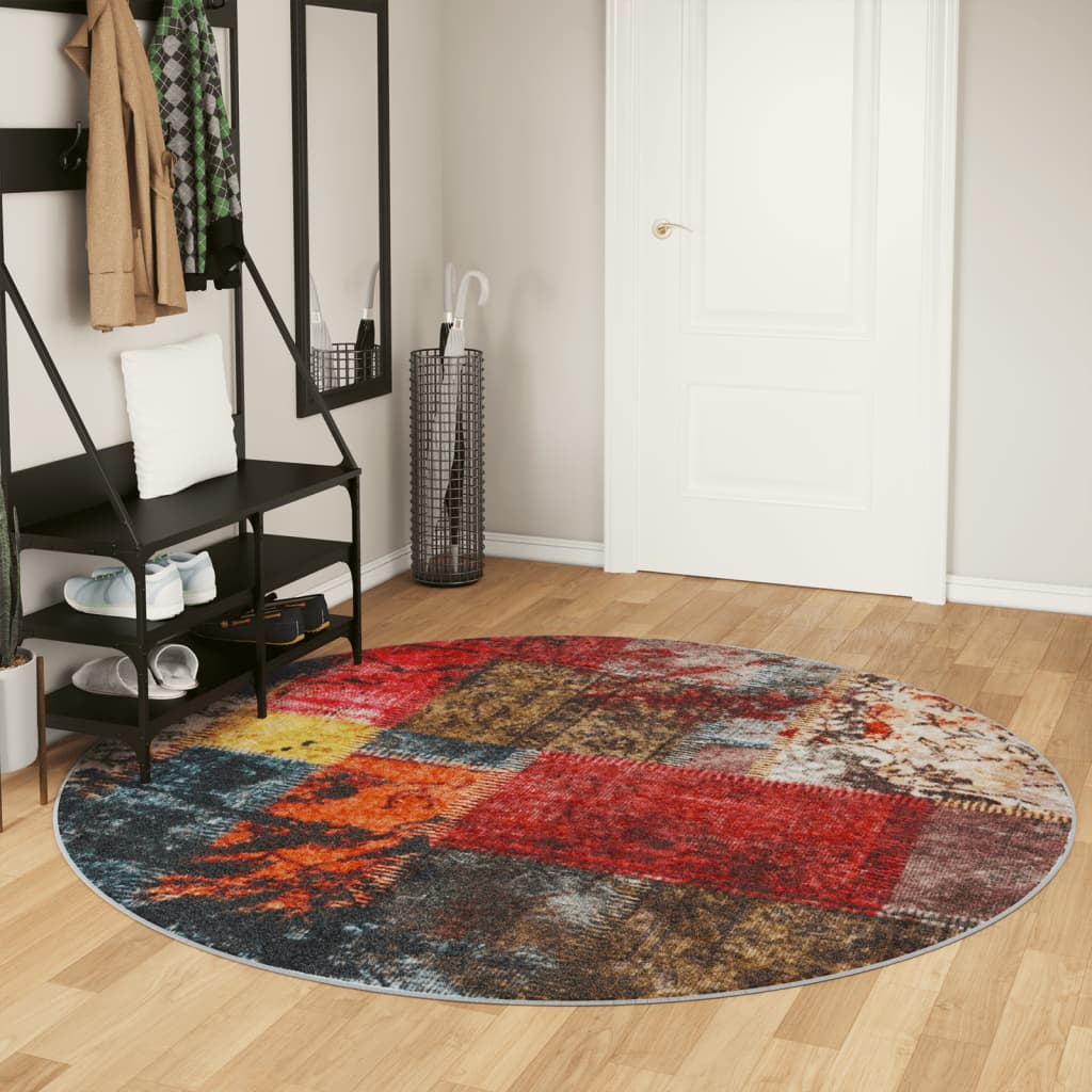 Vloerkleed Wasbaar Anti-Slip Ø120 Cm Meerkleurig Patchwork