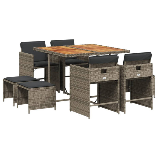 9-Delige Tuinset Met Kussens Poly Rattan