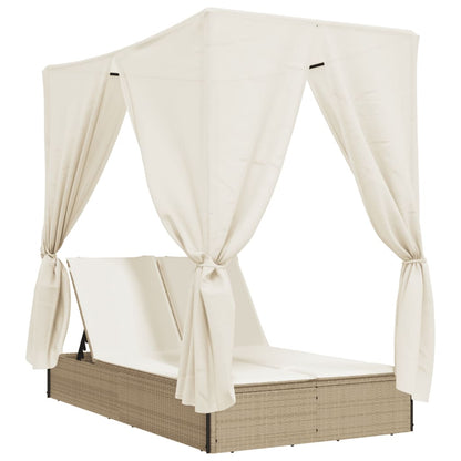 Ligbed Tweepersoons Met Dak En Gordijn Poly Rattan