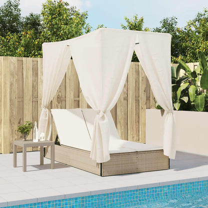 Ligbed Tweepersoons Met Dak En Gordijn Poly Rattan
