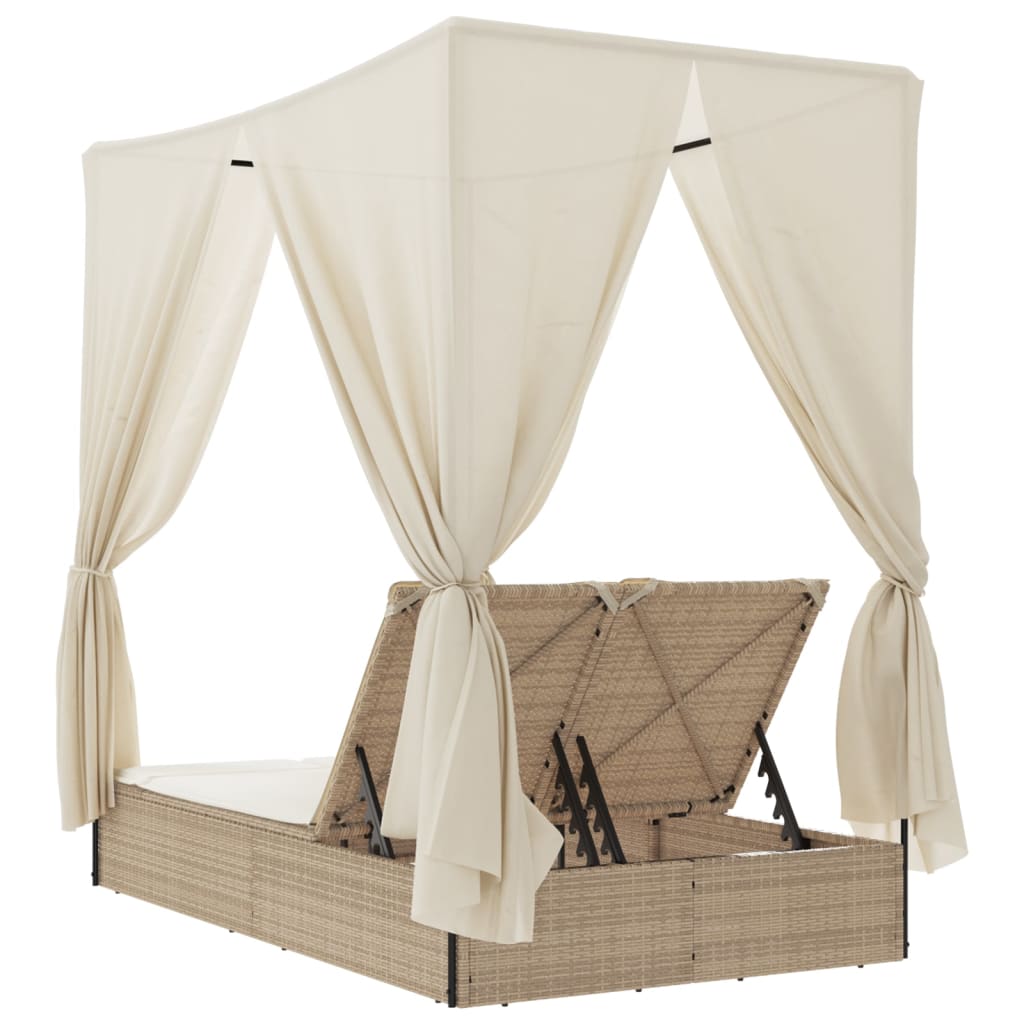 Ligbed Tweepersoons Met Dak En Gordijn Poly Rattan