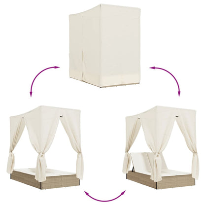 Ligbed Tweepersoons Met Dak En Gordijn Poly Rattan