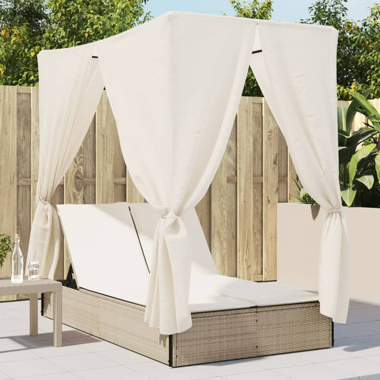 Ligbed Tweepersoons Met Dak En Gordijn Poly Rattan