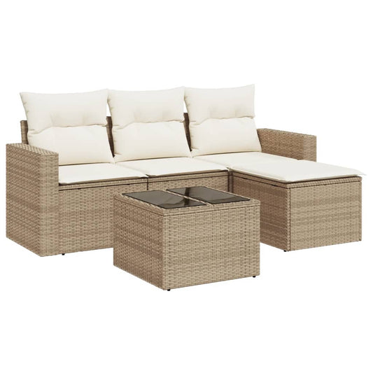 5-Delige Loungeset Met Kussens Poly Rattan