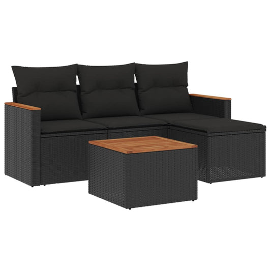 5-Delige Loungeset Met Kussens Poly Rattan